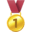 A gold medal with a red ribbon on a white background.