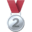 A silver medal with a red ribbon on a white background.