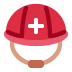 A red hard hat with a white cross on it.