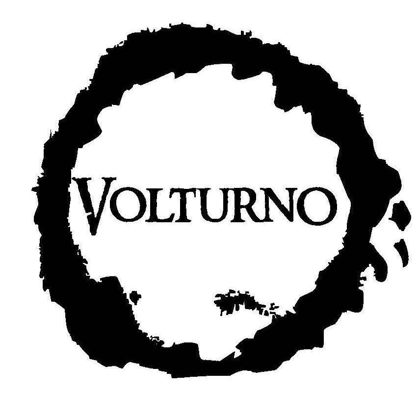 A black and white logo for volturno with a circle in the middle