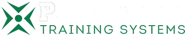 Green logo featuring a geometric four-pointed star with a circle in the center, beside the text "P TRAINING SYSTEMS."