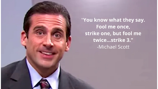 A man in a suit and tie with a quote from michael scott