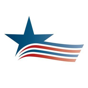 A blue star with red , white and blue stripes on a white background.