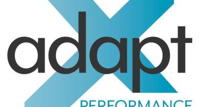 A blue and black logo for adapt performance