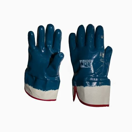 Un paio di guanti blu e bianchi su sfondo bianco.