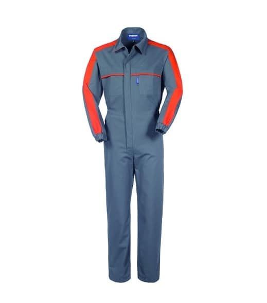 Una tuta grigia e rossa con maniche rosse su sfondo bianco