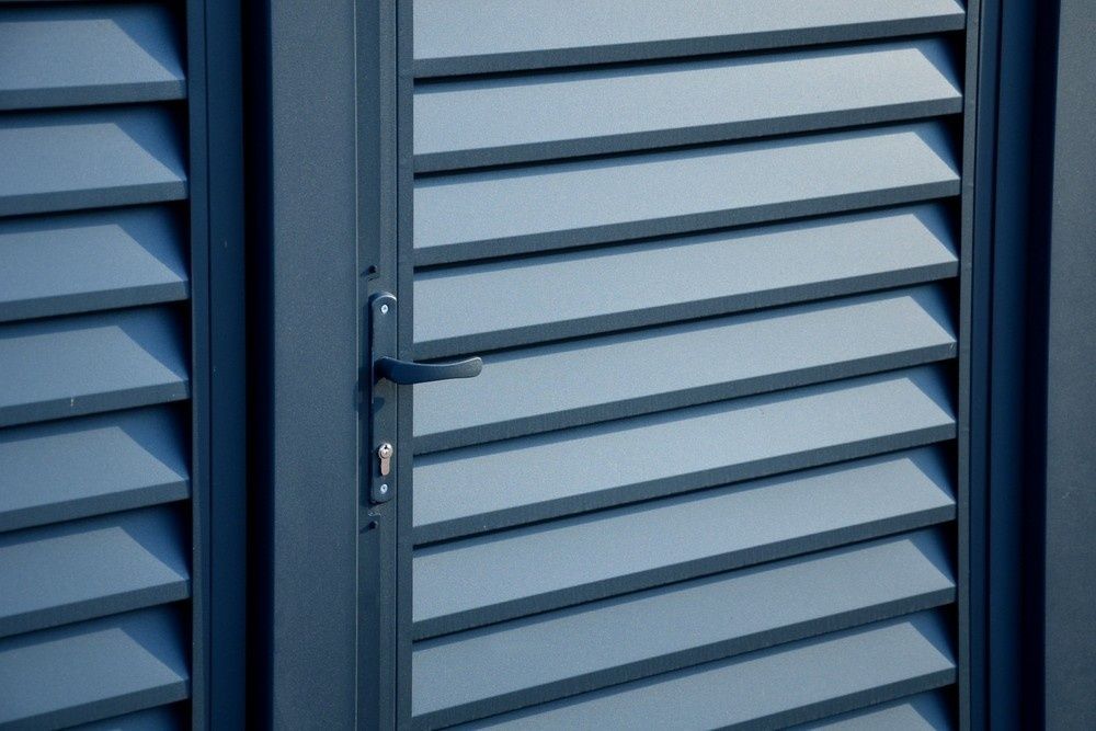 A Metal Door with Horizontal Louvres, Dark Blue-Grey — Precision Doors in Berrimah, NT