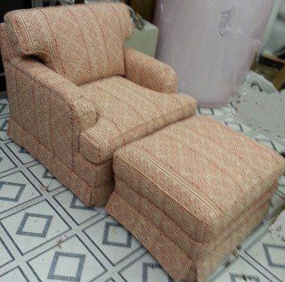 Pink Striped Chair and Footstool