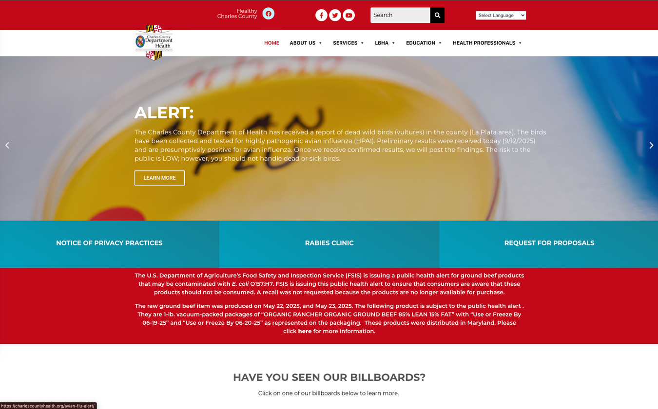 Website alert banner: Petri dish with 