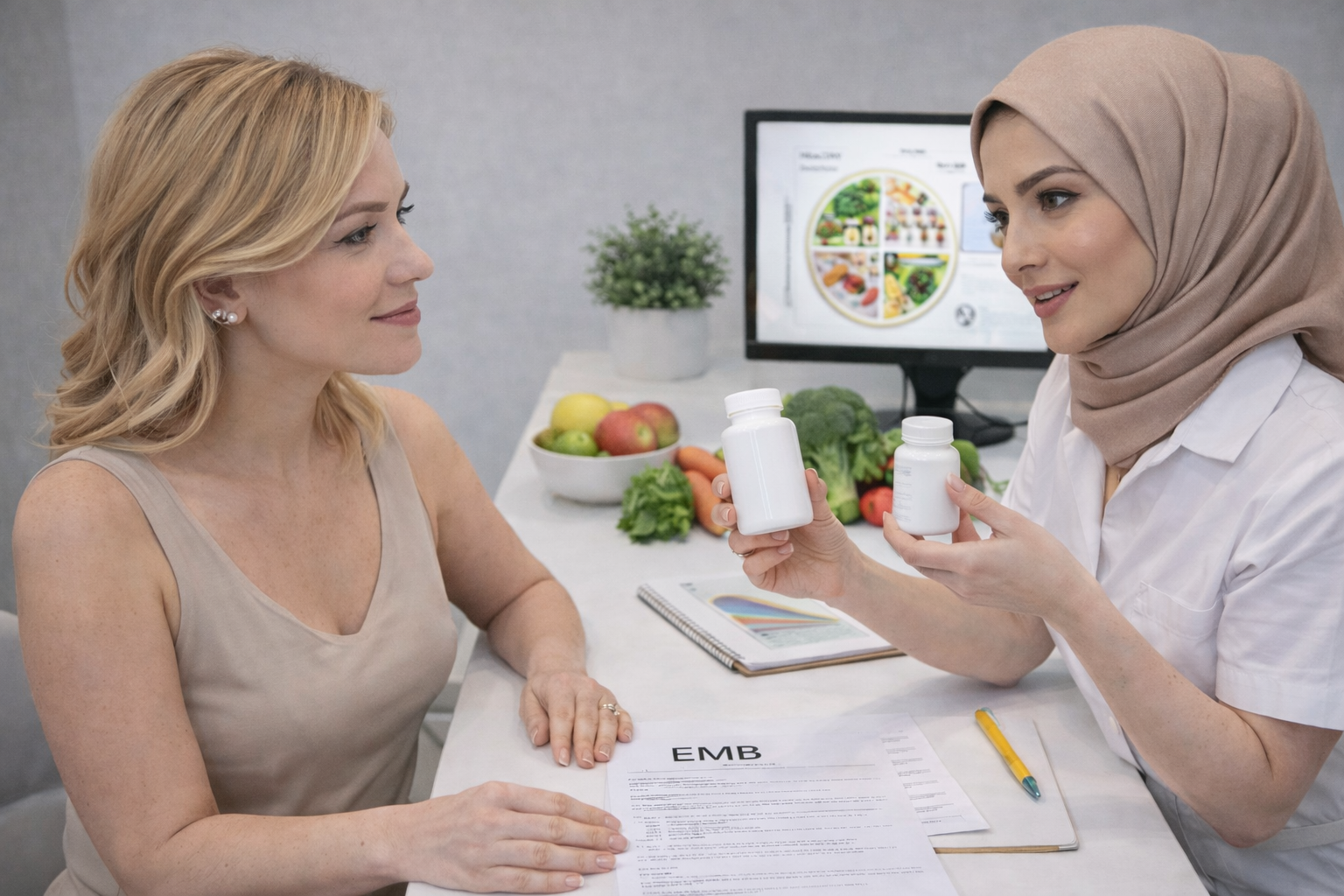 Badkamerweegschaal met blauwe meetband op een witte achtergrond.