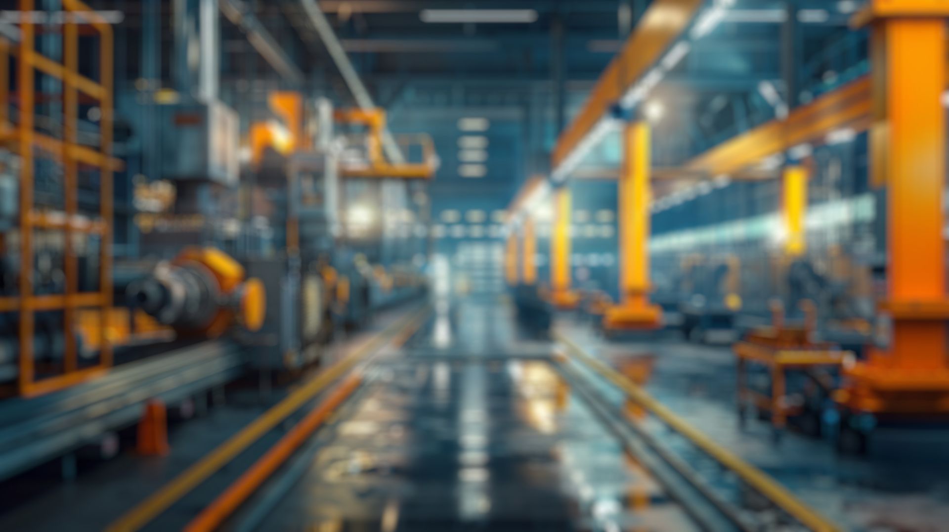 A blurred image of a factory with a lot of machinery.