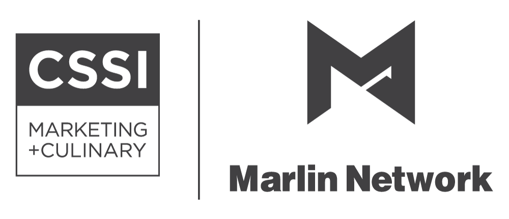 A logo for cssi marketing + culinary and marlin network.