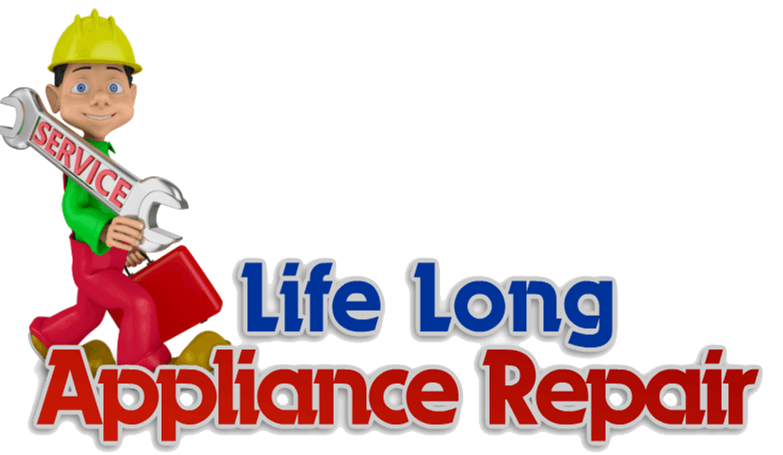A logo for life long appliance repair with a man holding a wrench