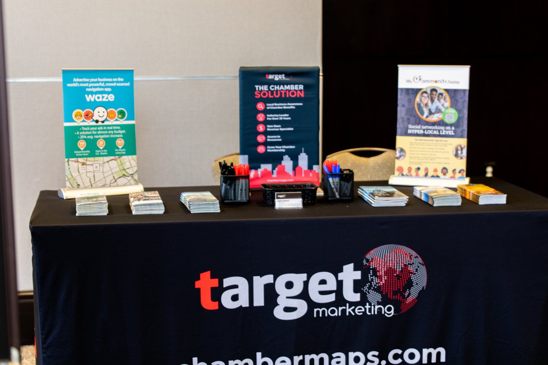 A table with a target marketing sign on it