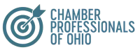 The logo for the chamber of professionals of ohio is a target with an arrow in it.