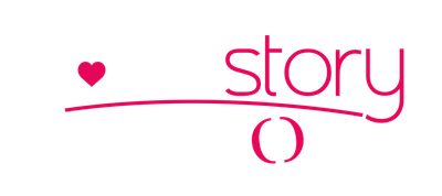 La parola Love Story Fiera Sposi è scritta in rosa e bianco su uno sfondo nero