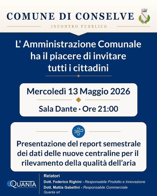 Locandina del Comune di Conselve per un incontro con i cittadini sul tema della qualità dell’aria