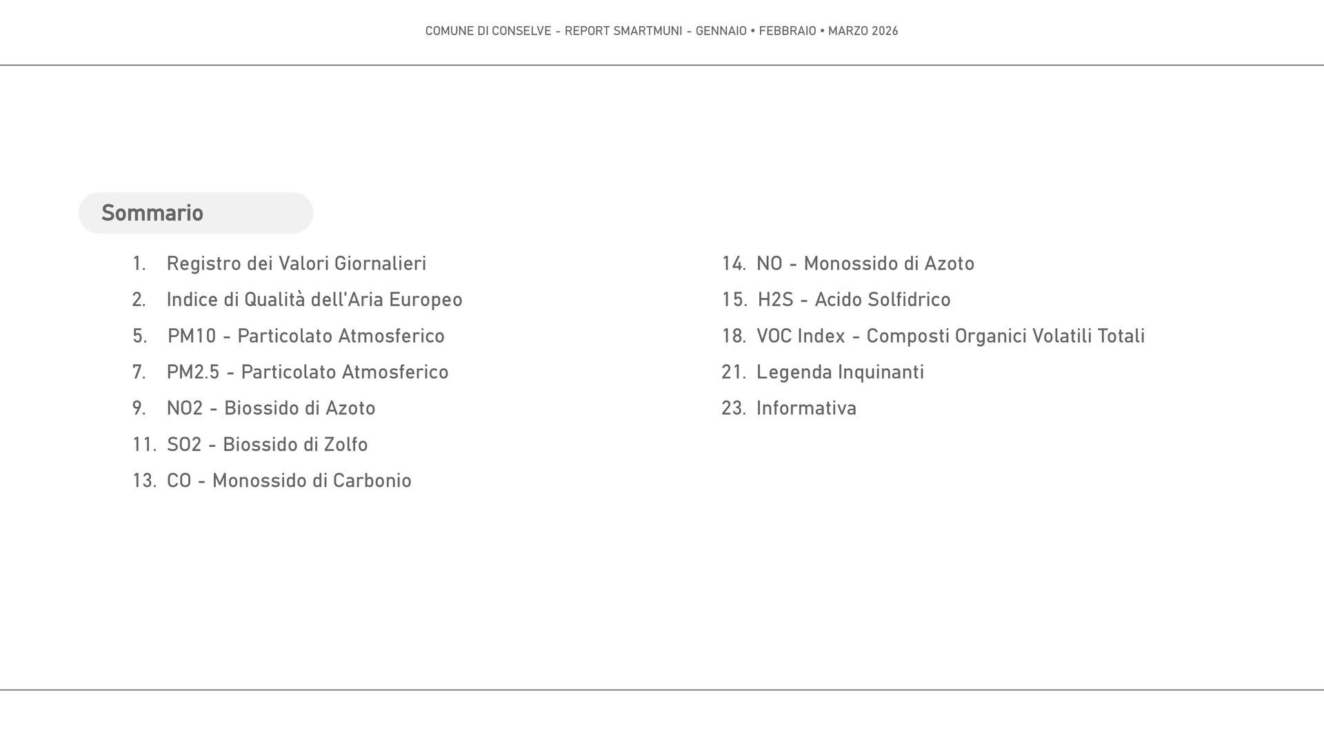 Esempio di report SmartMuni, pagina di sommario