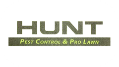 A logo for hunt pest control and pro lawn