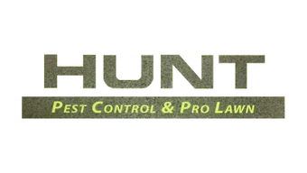 The hunt pest control and pro lawn logo is on a white background.