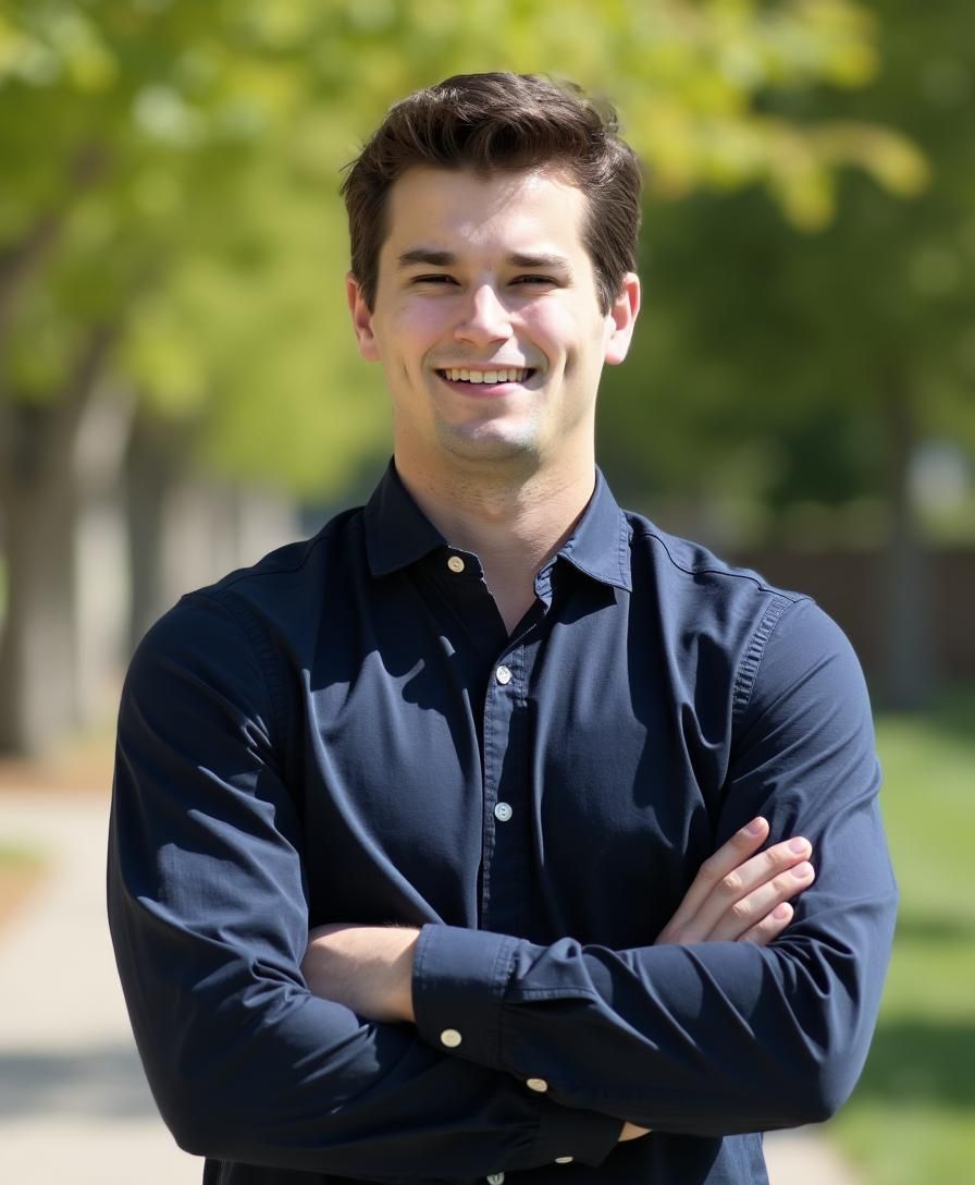 A woman is sitting at a desk with a laptop and a vase of flowers.
