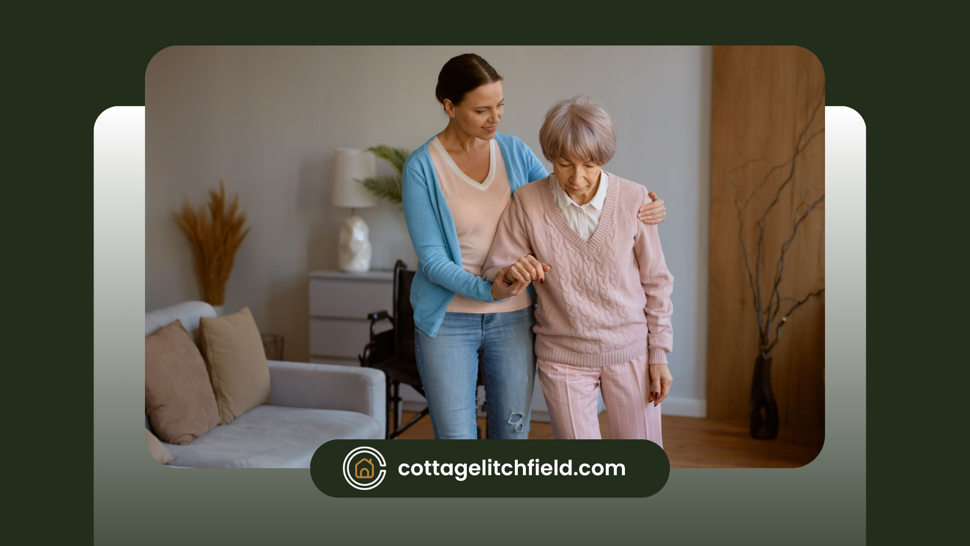 A daughter is assisting her elderly mother