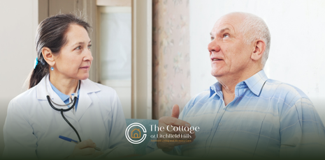 A senior is talking to a doctor