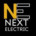 The logo for Next Electric is yellow and white on a black background.