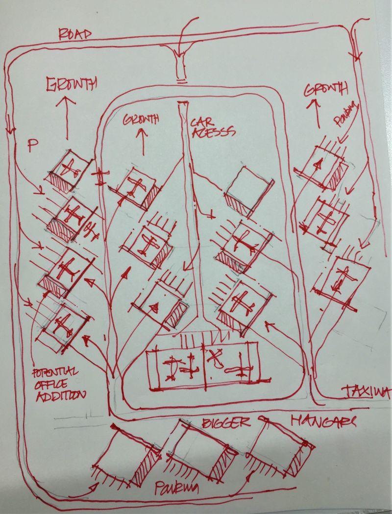 rough hand sketch of airport layout