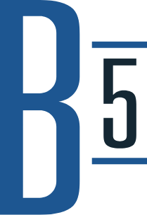 A blue letter b and the number 5 on a white background