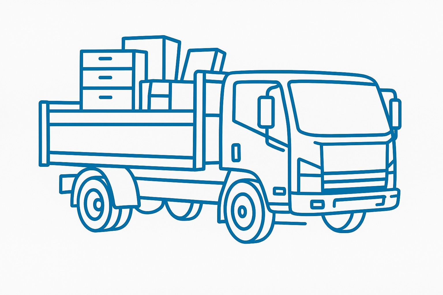 A white truck with a box on the back is on a white background.