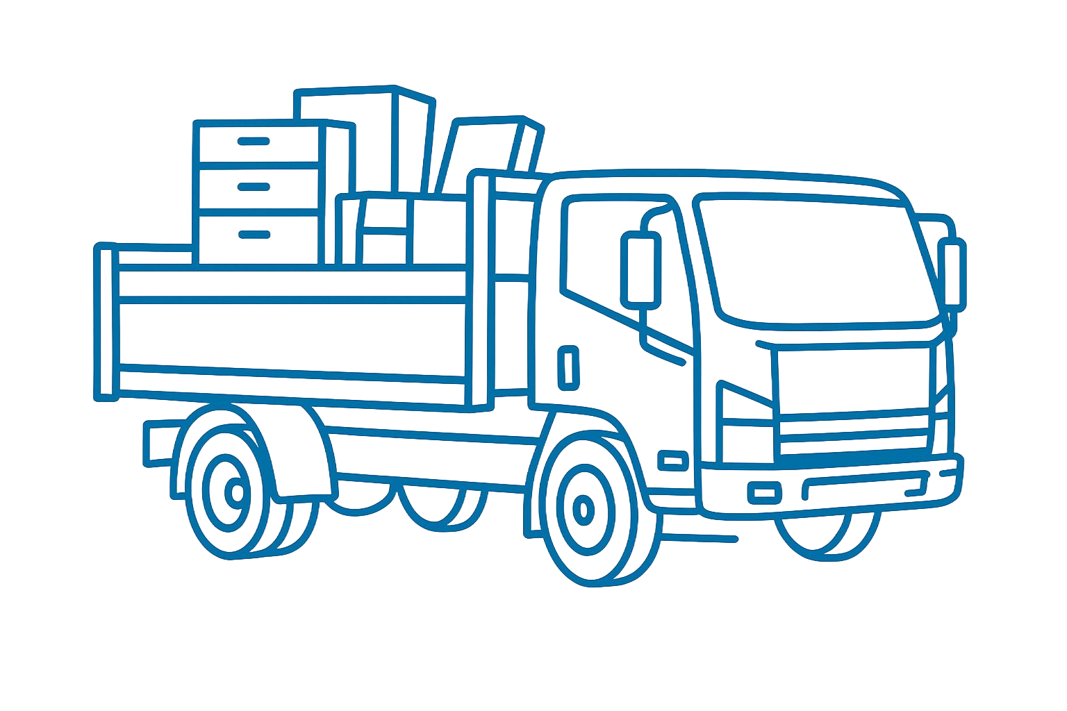 A white truck with a box on the back is on a white background.