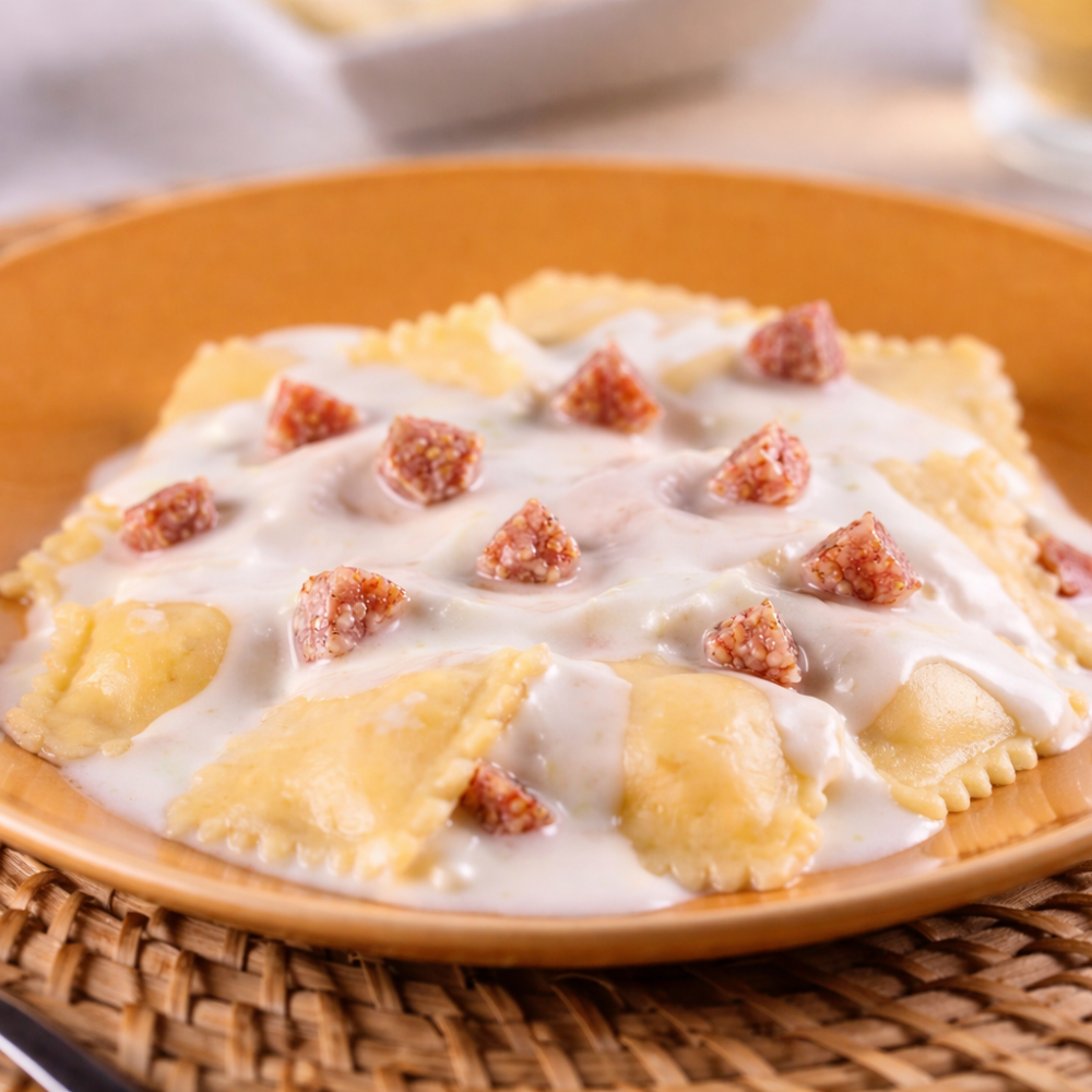 Ravioli de Peito de Peru Defumado com Figo