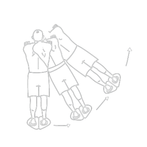 Man performing a walking plank exercise, alternating sides, with arrows indicating movement.