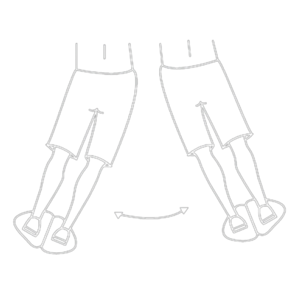 Person performing an exercise, legs bent outward, feet pointing forward.