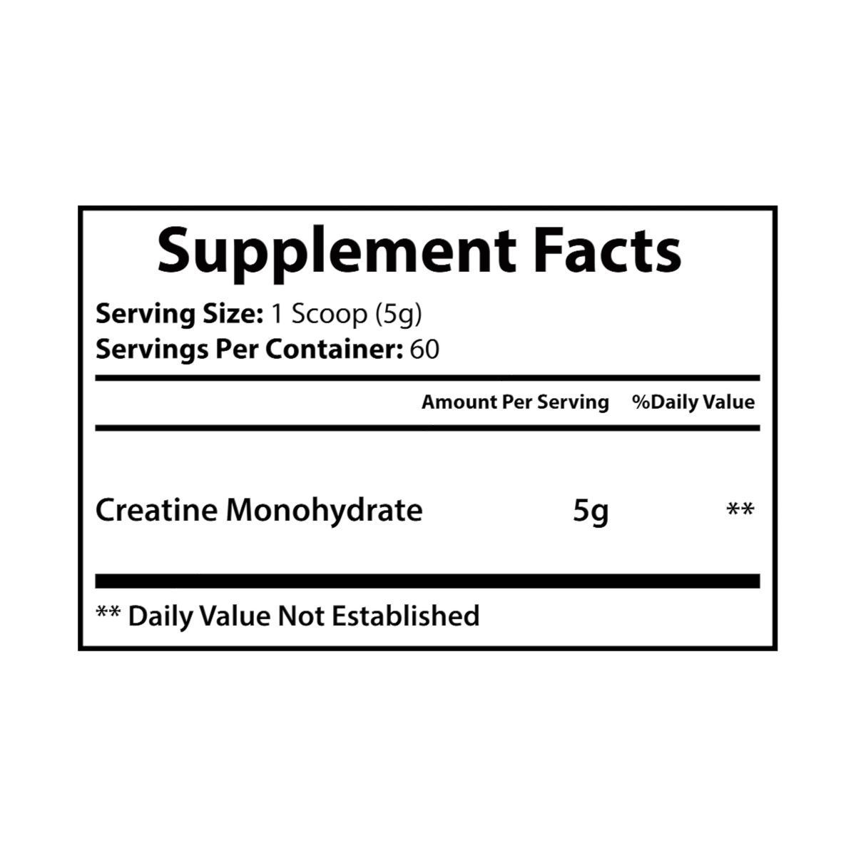 Black container of Creatine Monohydrate supplement, orange text, with taglines “Advanced Performance”, “Boosts Strength”.