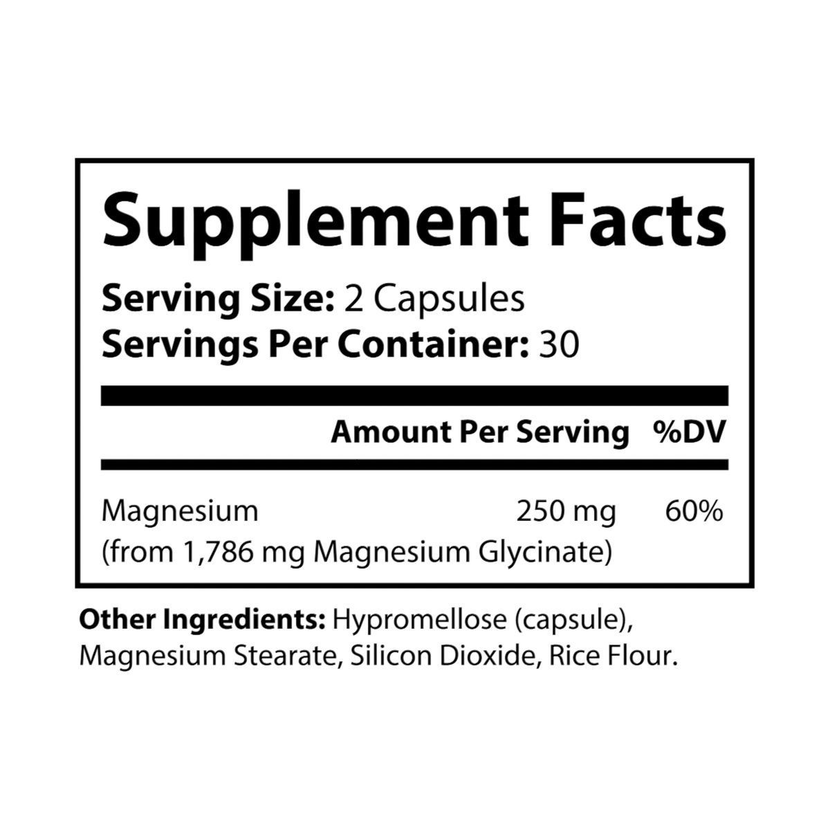Bottle of magnesium glycinate supplement with black and orange label, dark blue background.