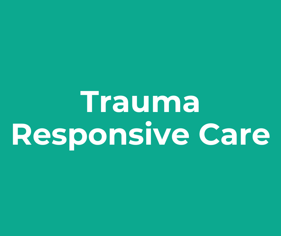 A green background with white text that says trauma responsive care in emergency departments toolkit