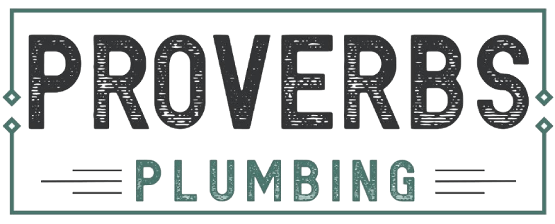 The logo for proverbs plumbing is a black and green logo.