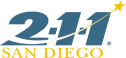 A logo for 211 san diego with an arrow pointing up