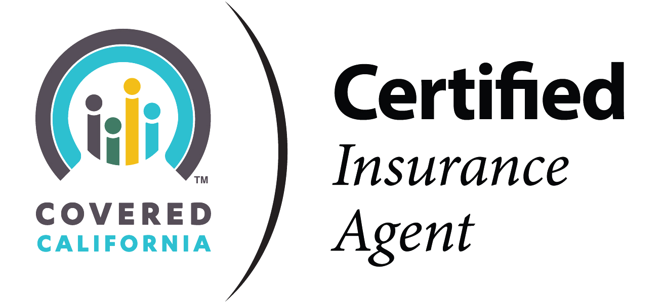 The logo for covered california is a certified insurance agent.