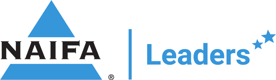 A logo for naifa leaders with a blue pyramid and stars