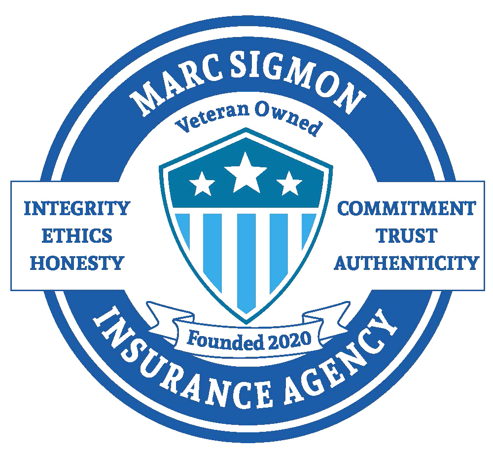The logo for marc sigmon veteran owned insurance agency