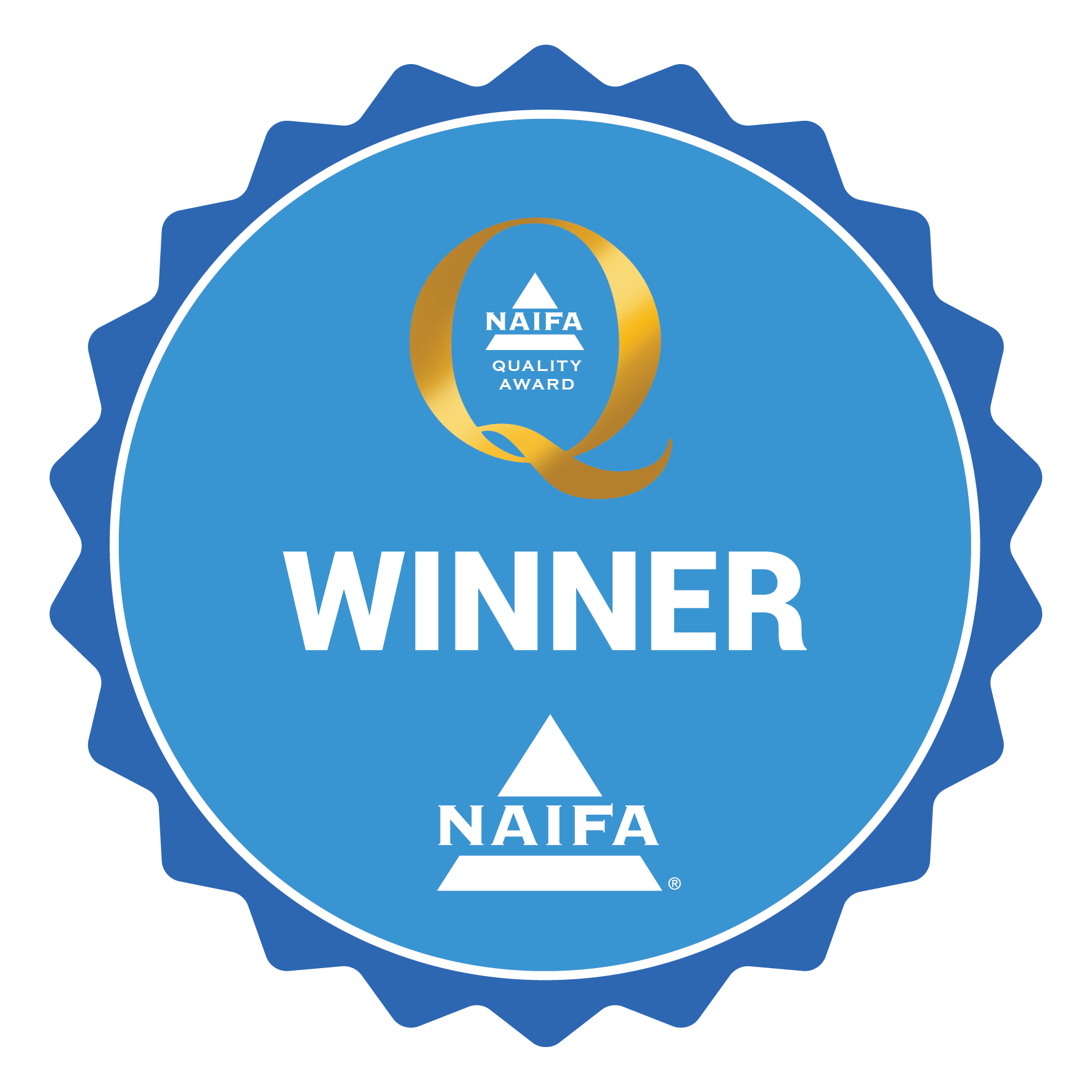 A blue circle with the word winner on it