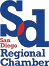 The logo for the san diego regional chamber is blue and red.
