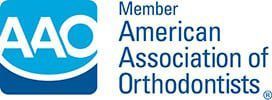 The logo for the american association of orthodontists is blue and white.