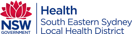 Logo of NSW Health South Eastern Sydney Local Health District. Features a red flower symbol and blue text.