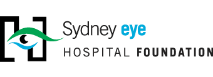 Logo of Sydney Eye Hospital Foundation. Black bracket with stylized eye icon, teal "eye", text below.