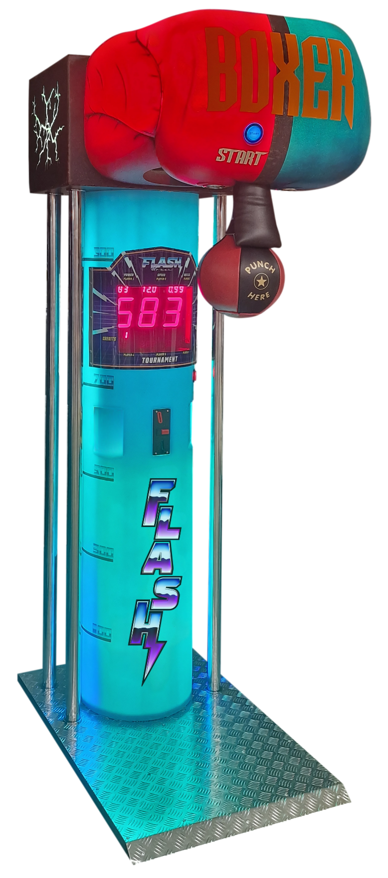 blue and red punchbag machine