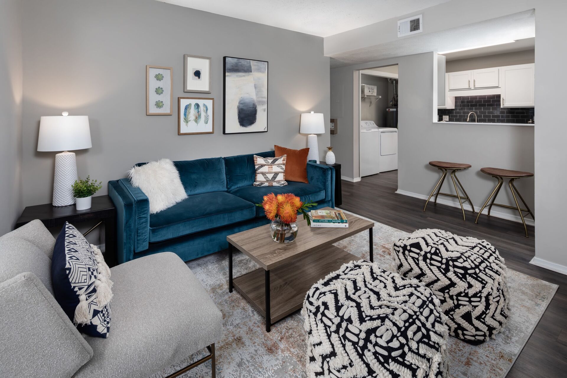 Family Room View with Kitchen | The Bentley at Marietta